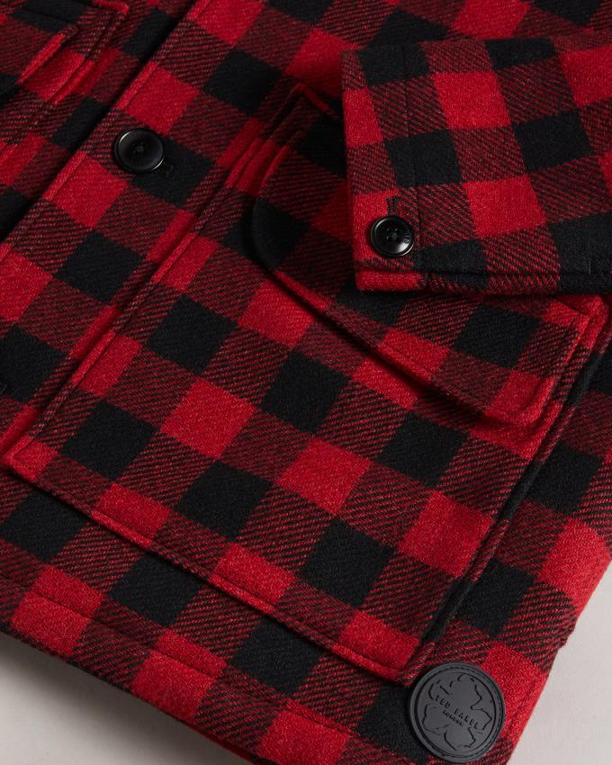 Chemises Ted Baker Check Wool Overshirt Rouge Homme | VTP-52618451